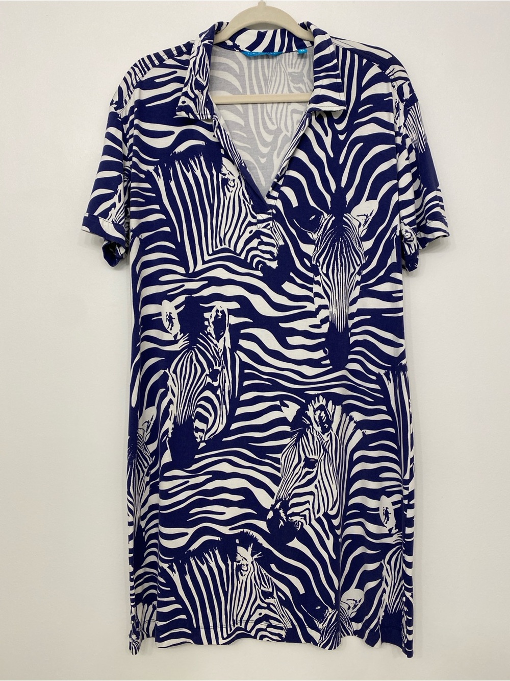 Tori Richard Honolulu Zebra Print Dress Navy White Rayon Stretch XL Travel